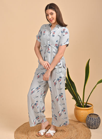 Womens Printed Co Ord Set - L Blue