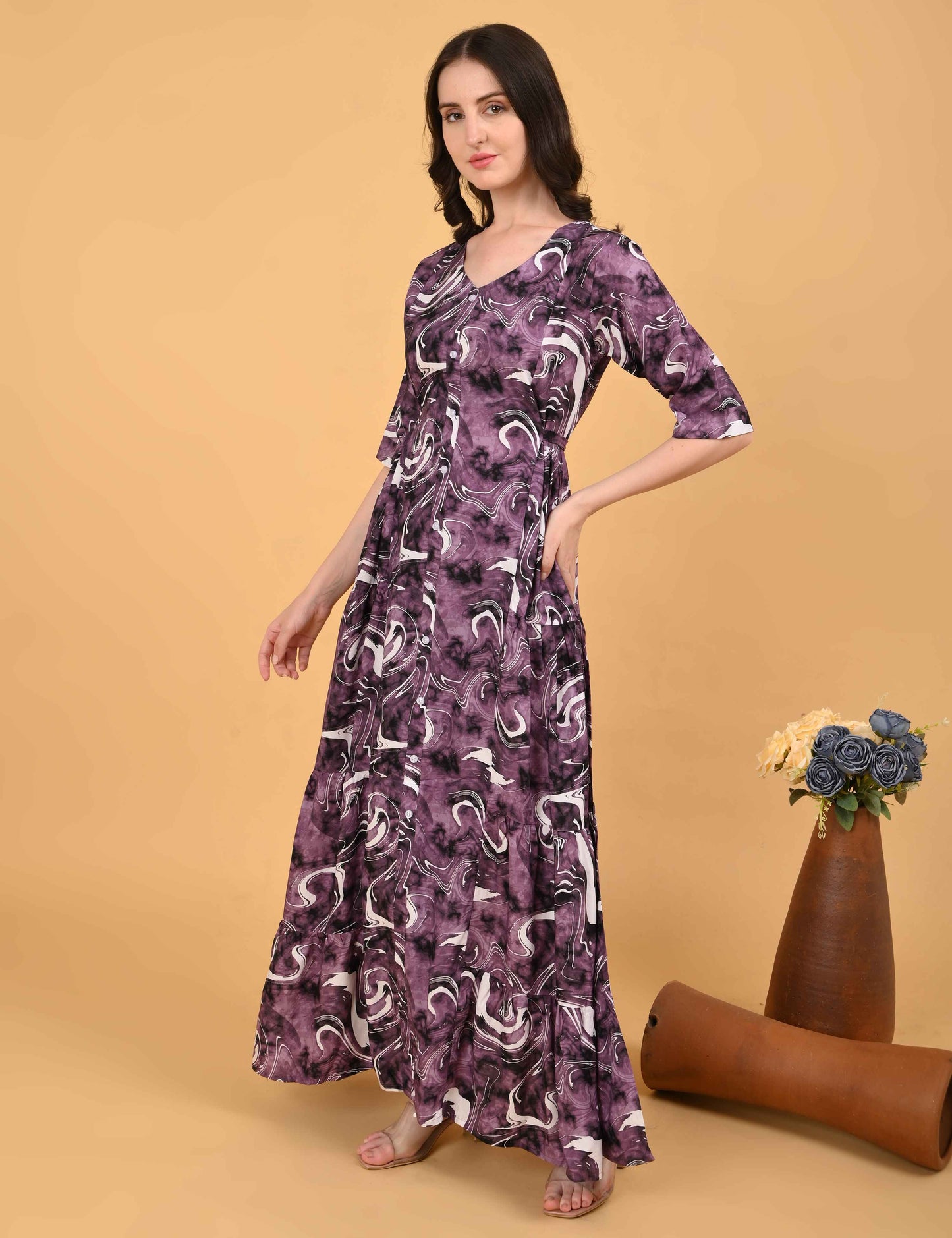 Womens Magenta-Colored Premium Flare Gown