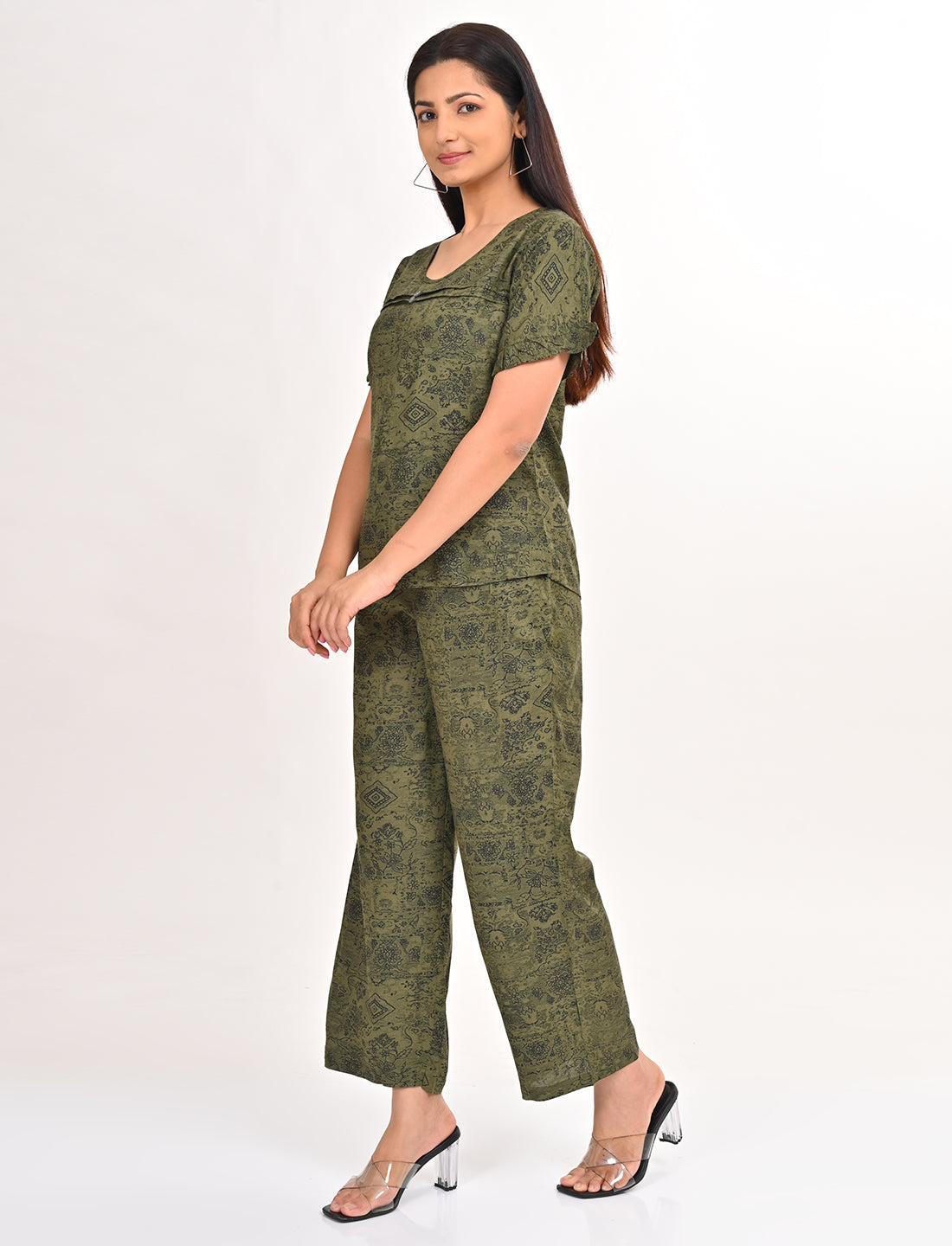 Womens Printed Co Ord Set - Green