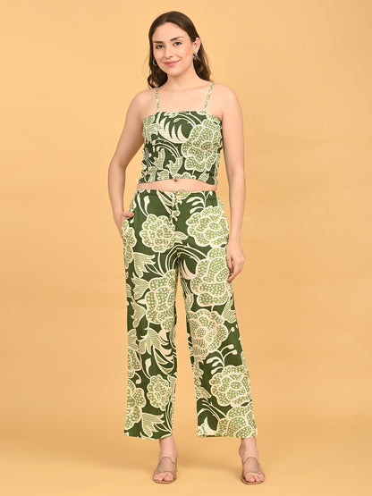 Olive-Colored Printed Co-Ord Set