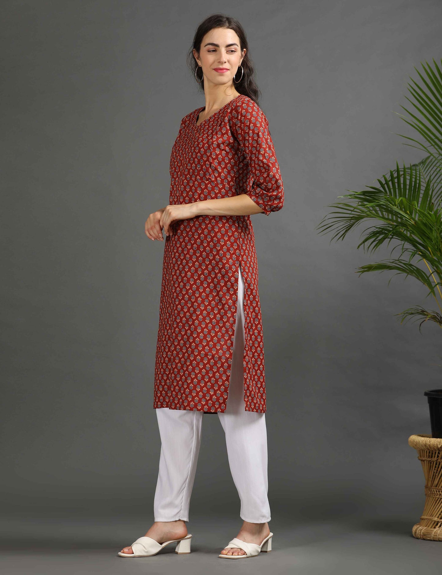 Womens Red-Colored Printed Feeding Kurta