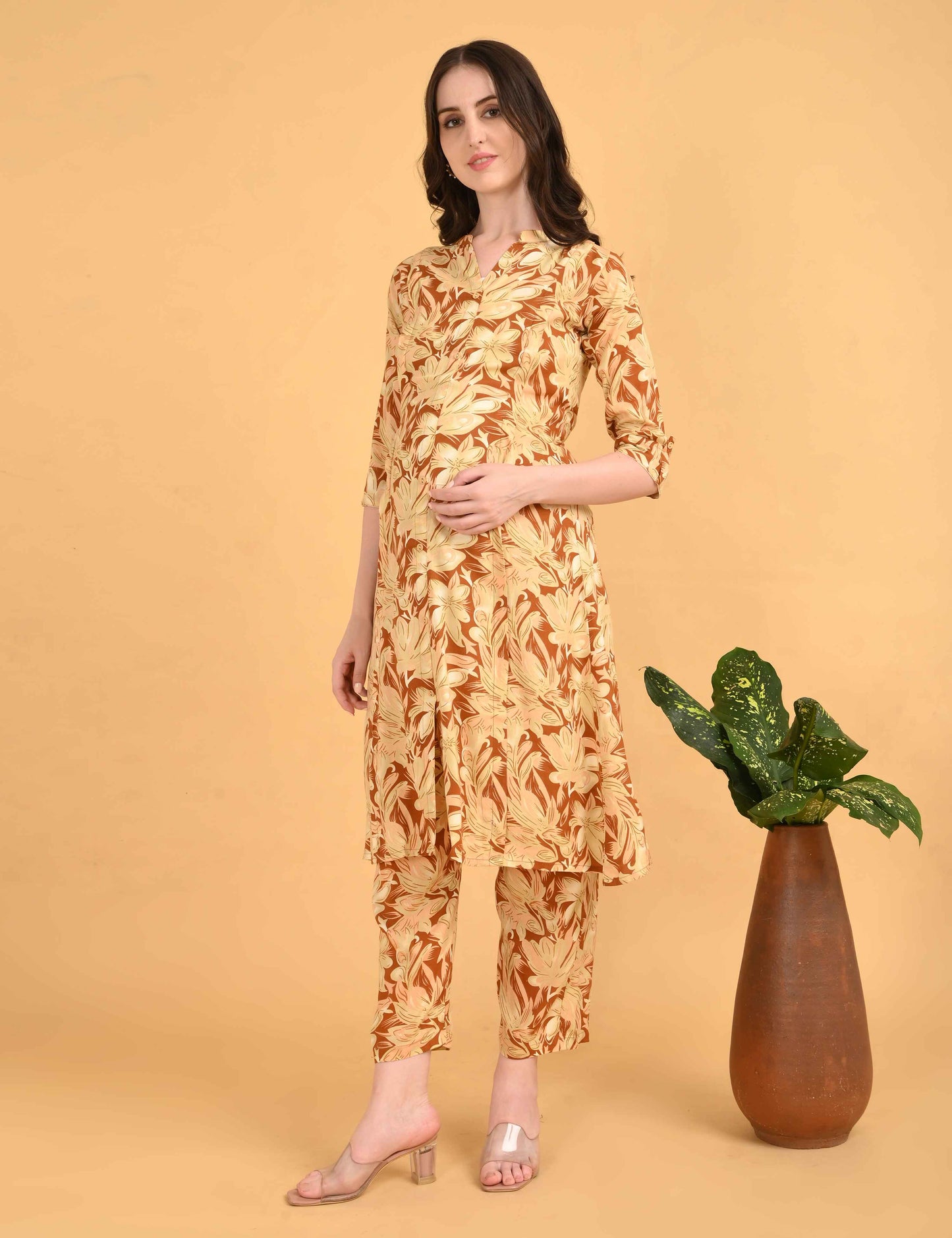Womens Maternity Kurti Pant Set - Mustard