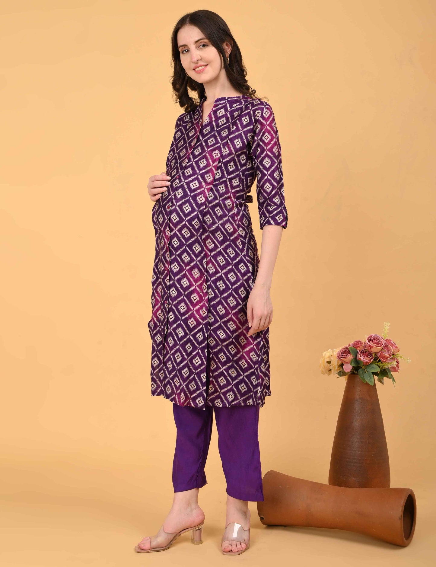 Womens Maternity Kurti Pant Set - Purple