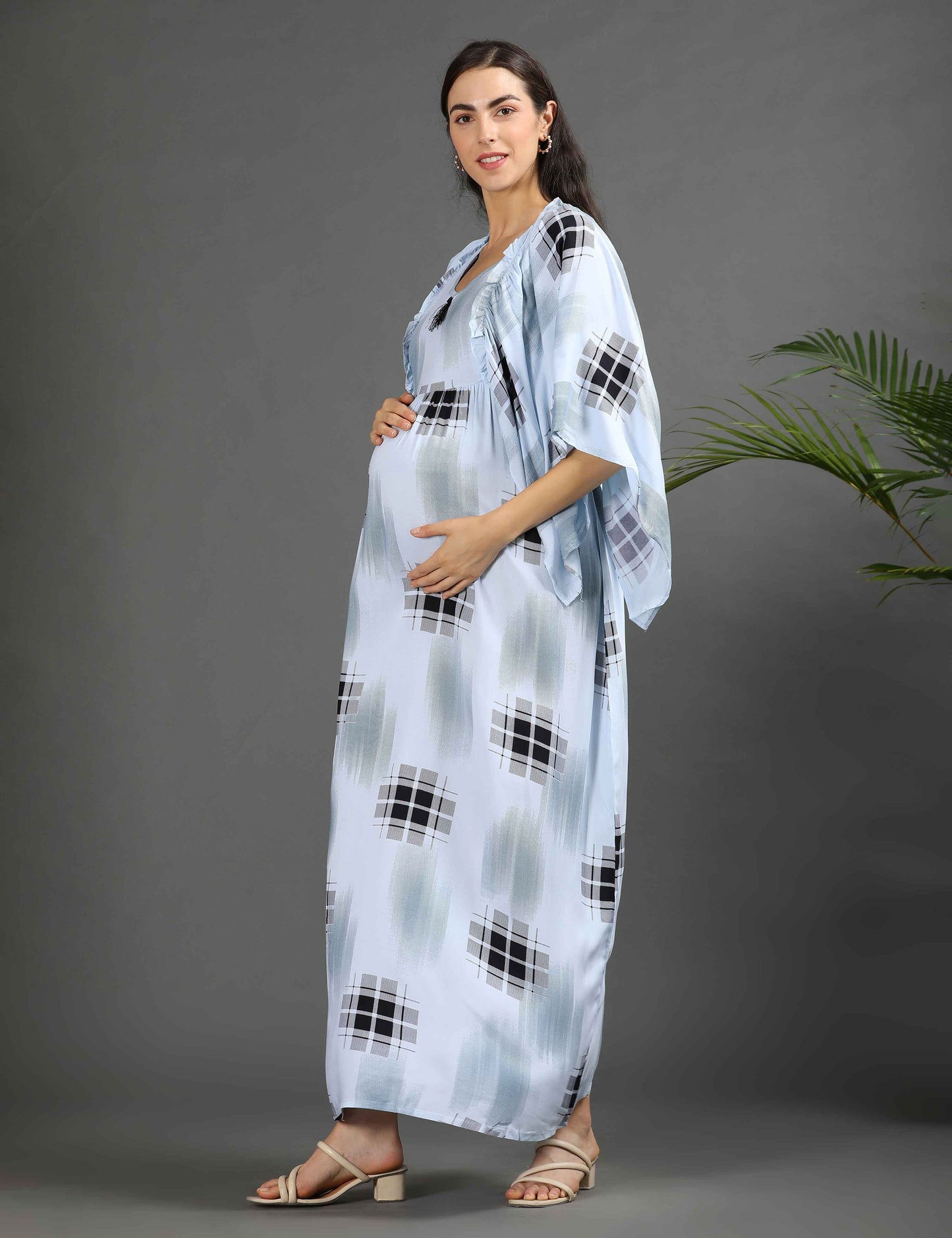 Blue-Colored Maternity Long Gown