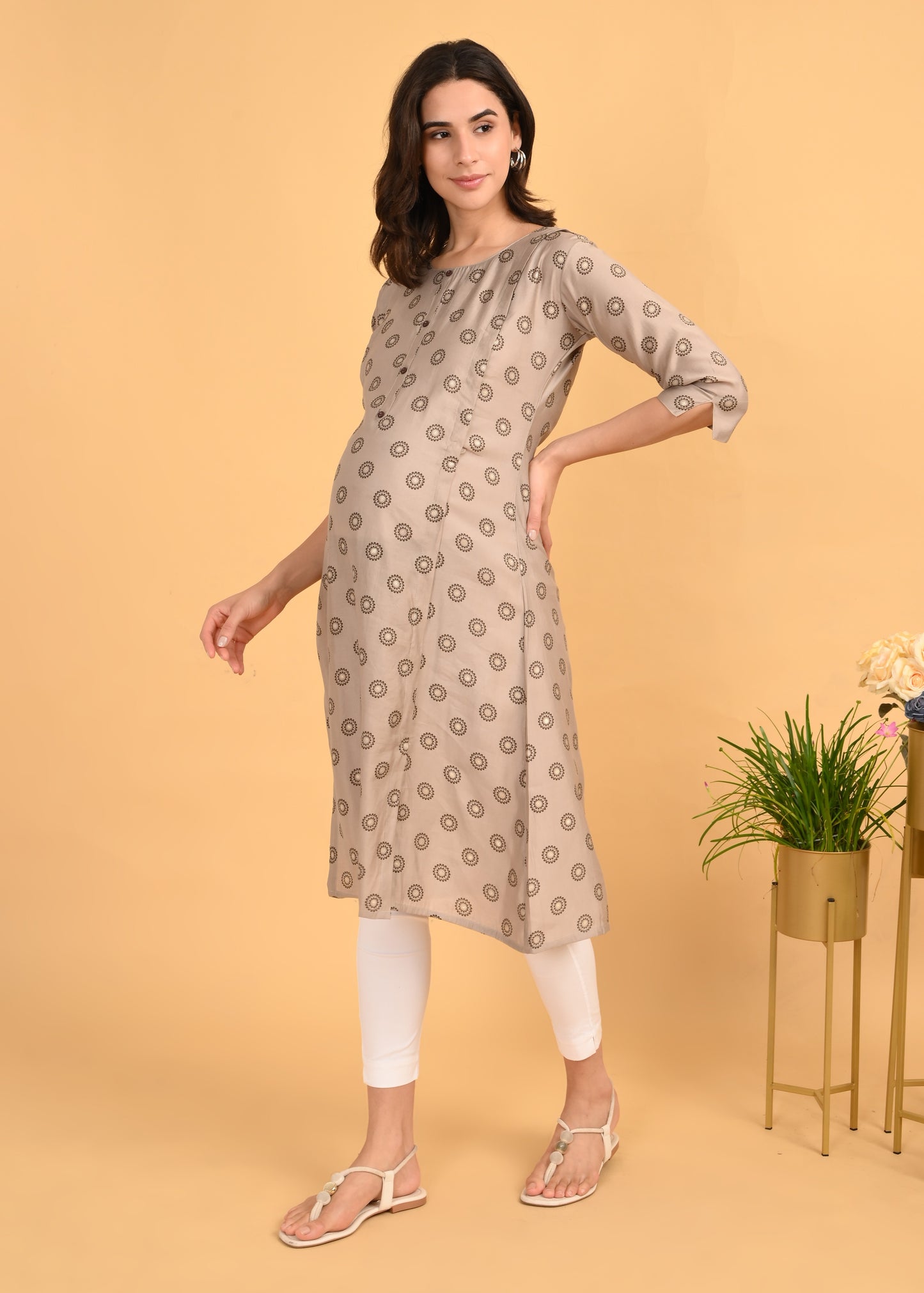 Pinkish Grey-Colored Maternity Kurta