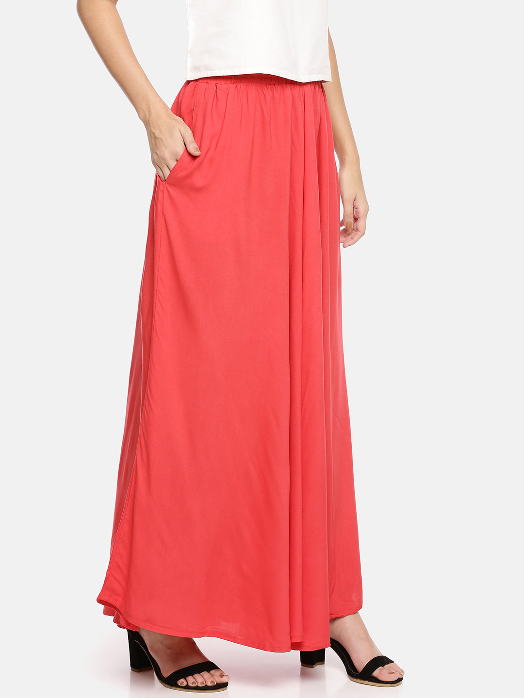 Womens Peach Solid Skirt Palazzo