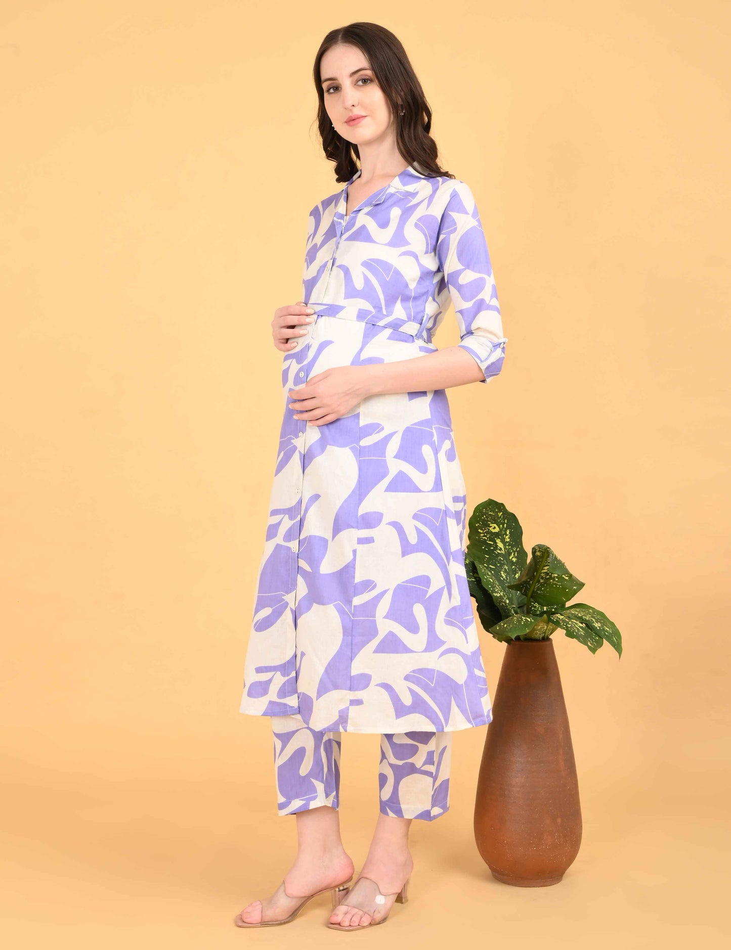 Womens Maternity Kurti Pant Set - Lavender