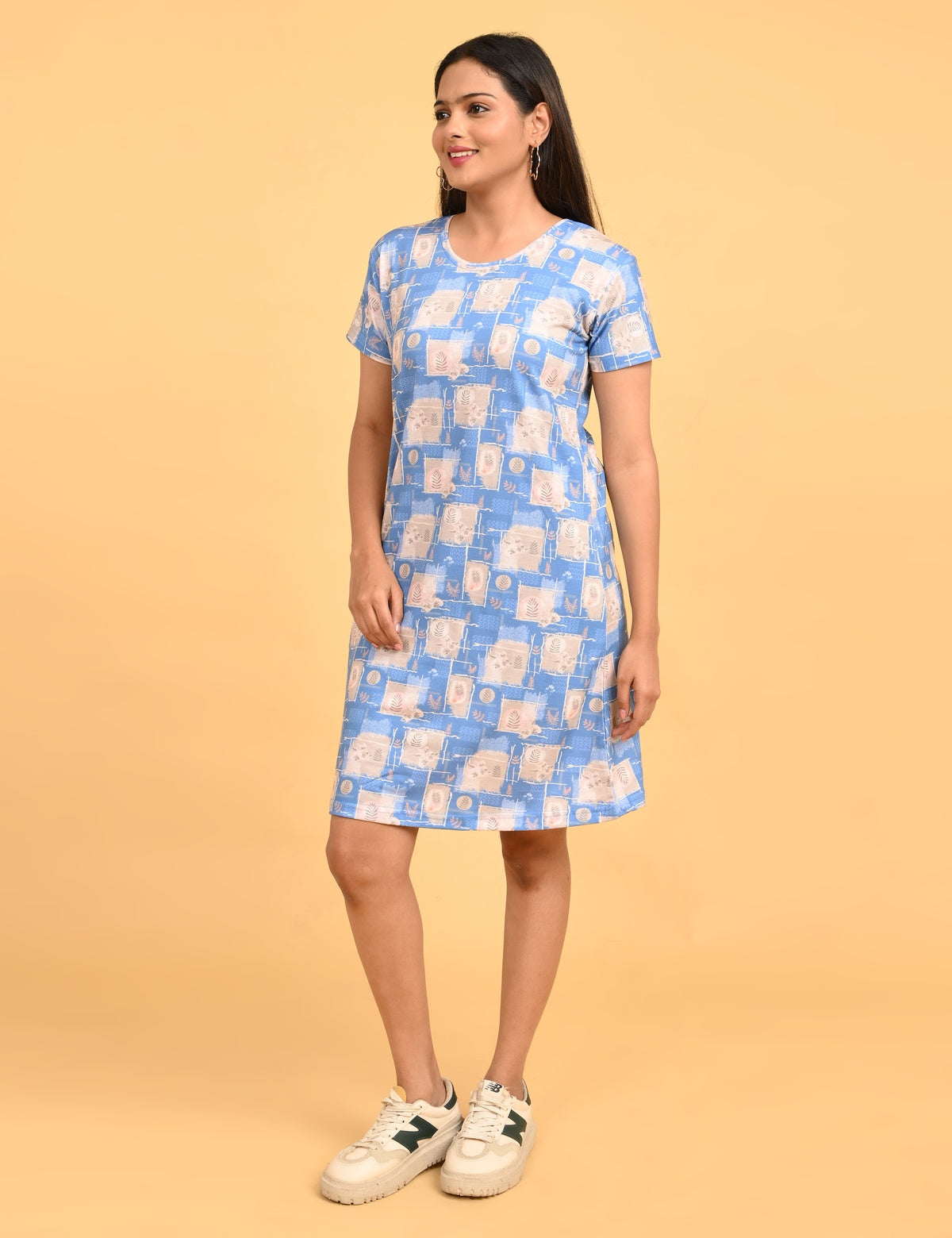 Pastel Blue-Colored Printed Short Nighty