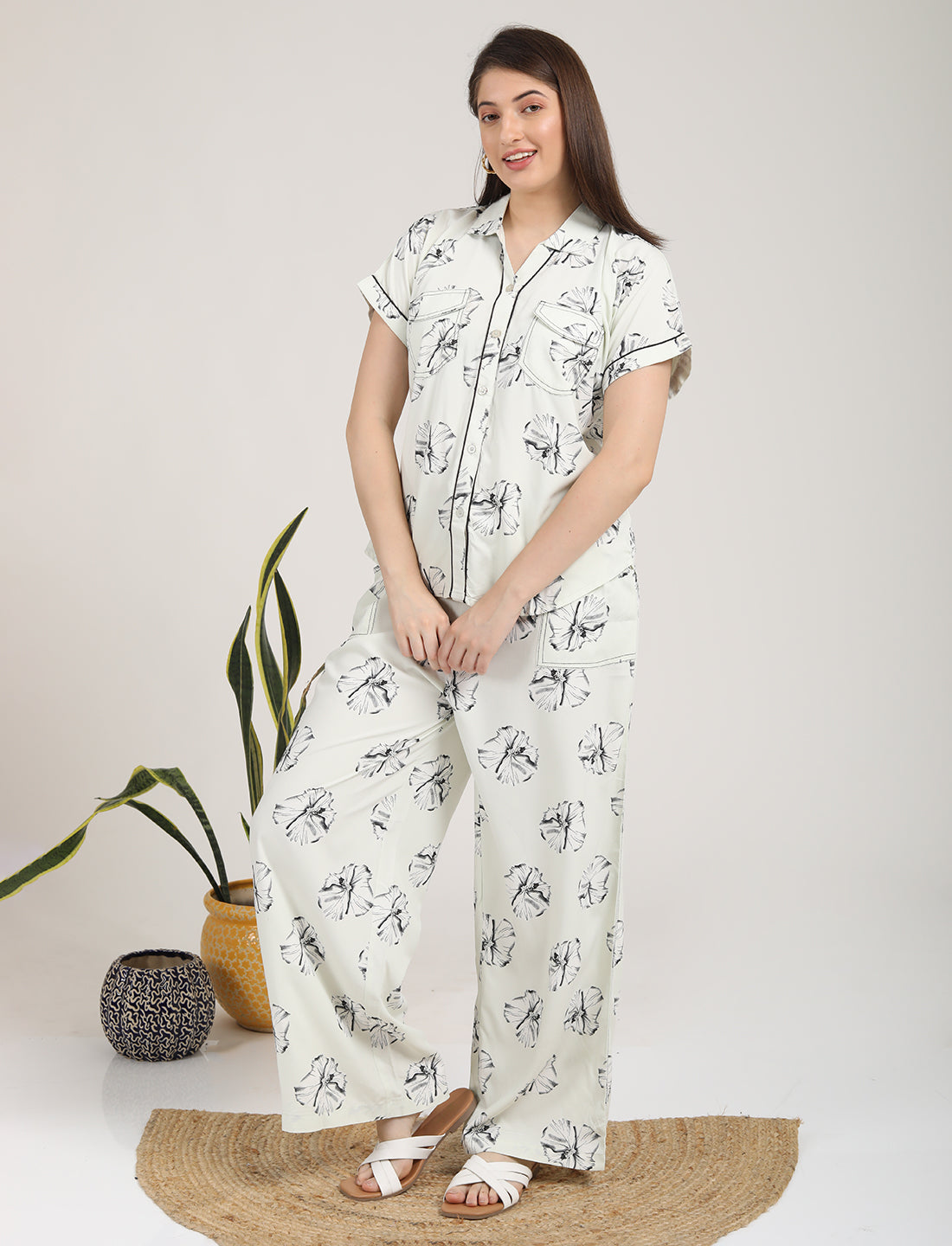 Womens Printed Co Ord Set - Lemon