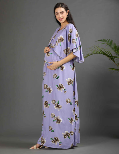 Lavender-Colored Maternity Long Gown