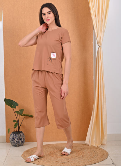 Womens Printed Travel Wear - Brown