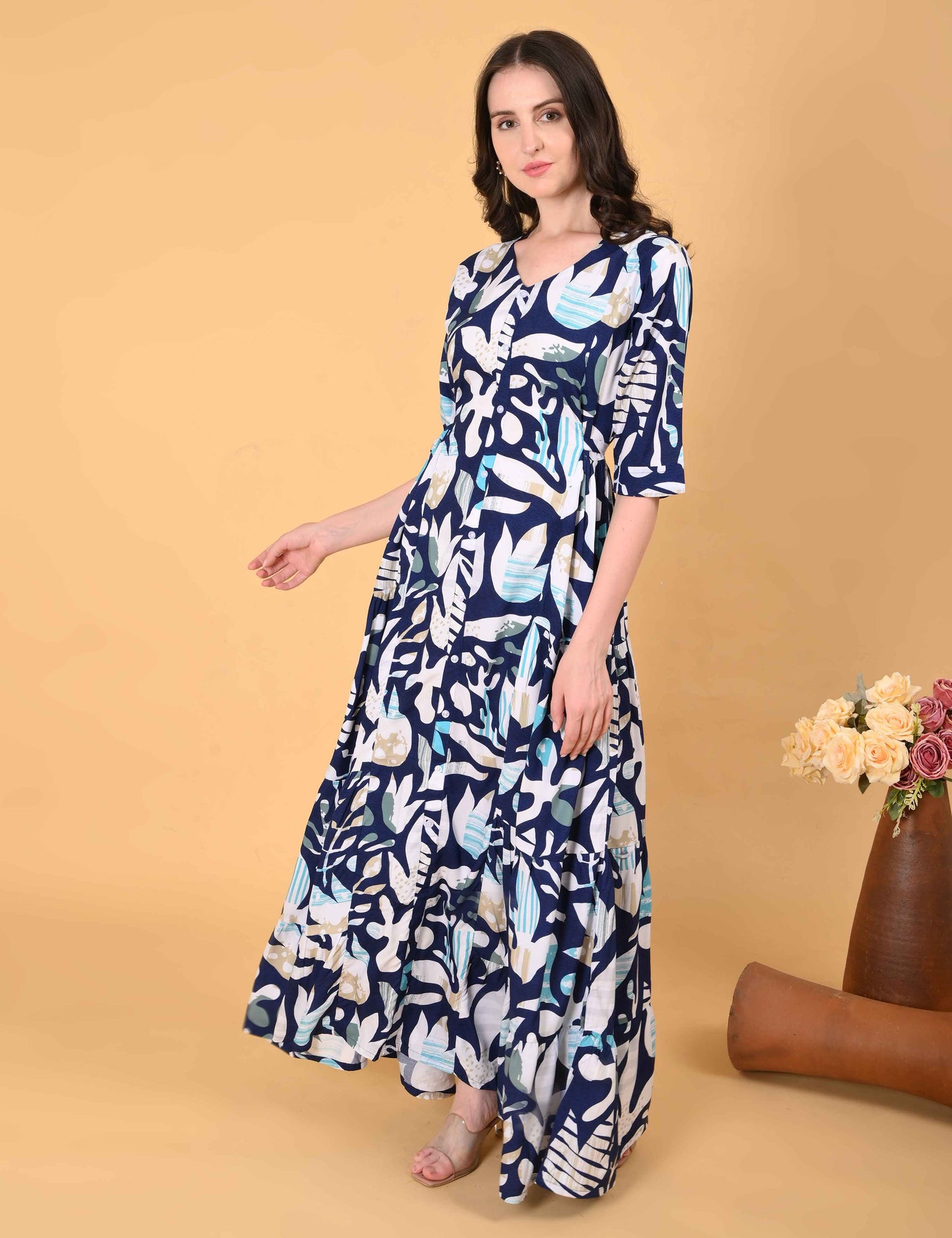 Womens Navy-Colored Premium Flare Gown