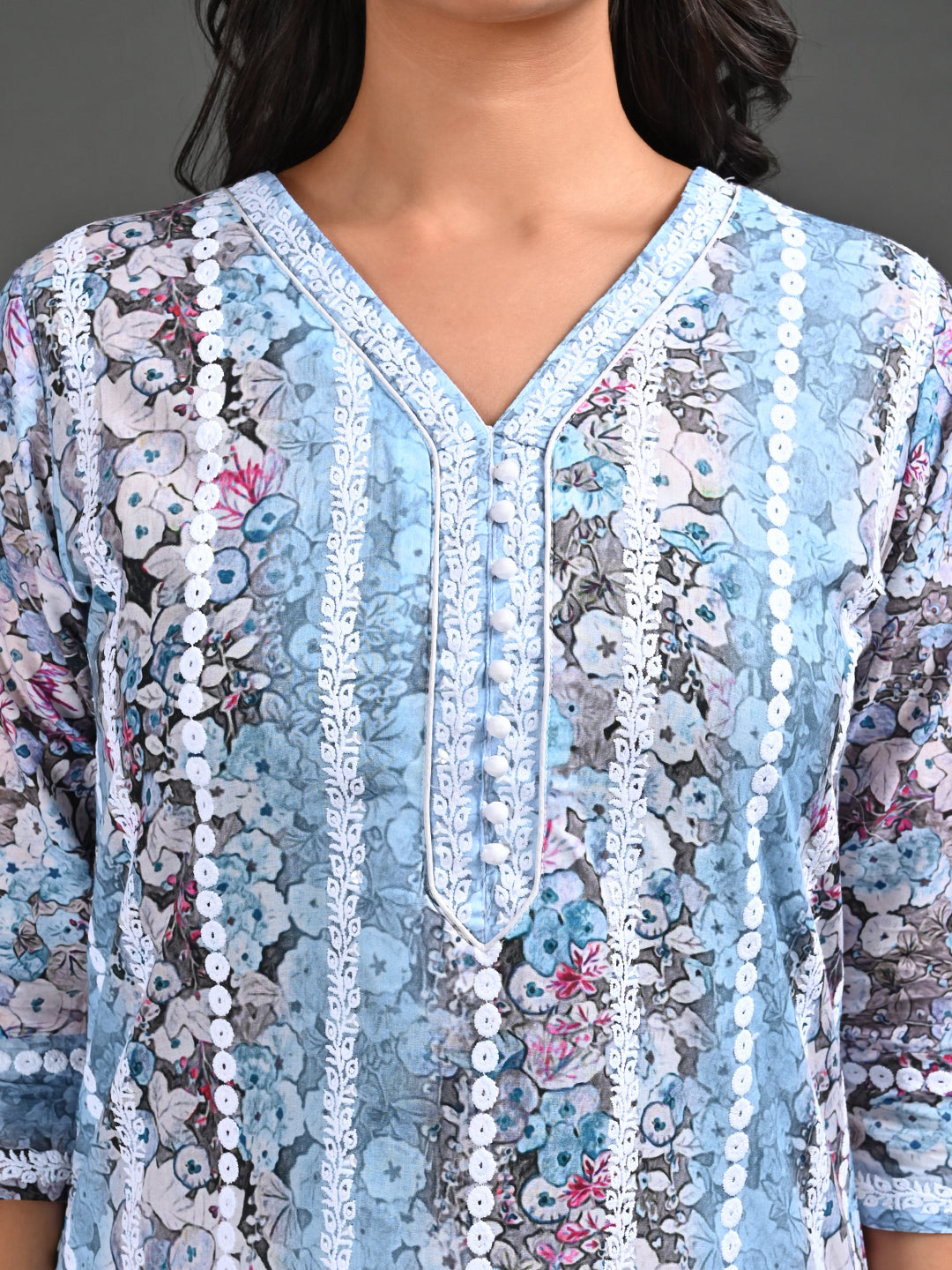 Womens Skyblue-Colored Straight Kurta