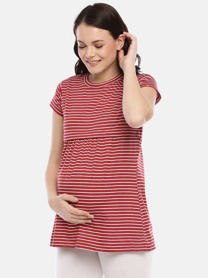 Womens Striped Maternity Tees - Red