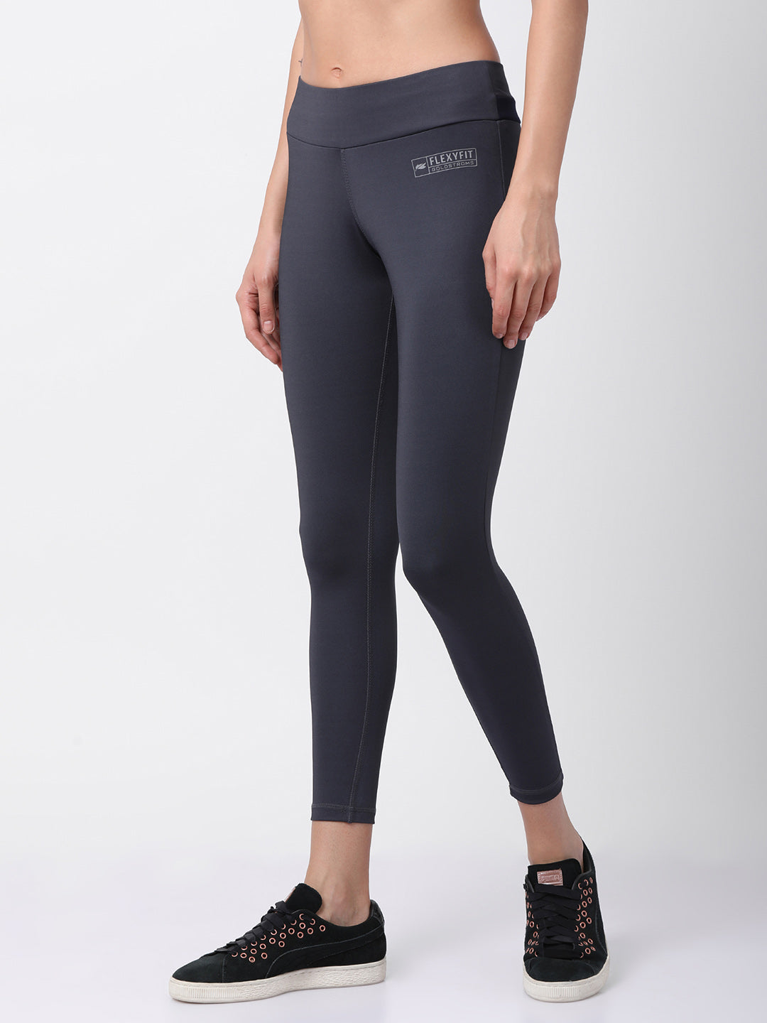 Womens Mid-Rise Solid Trackpant - Grey/Navy
