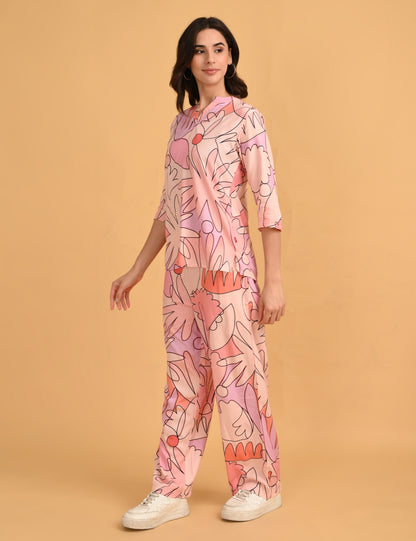 Pink-Colored Printed Co-Ord Set