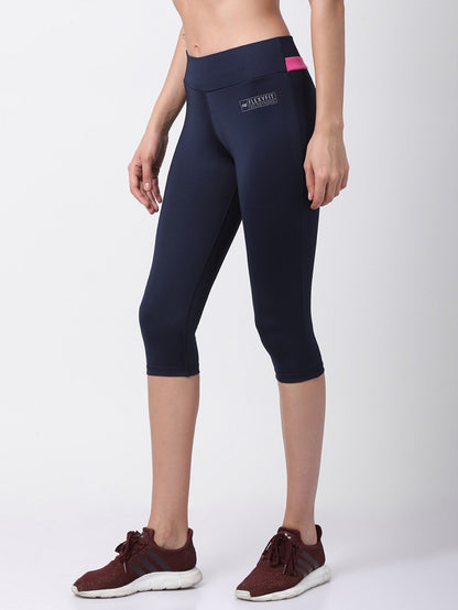 Womens Mid-Rise Solid Capri - Navy/Fuchsia