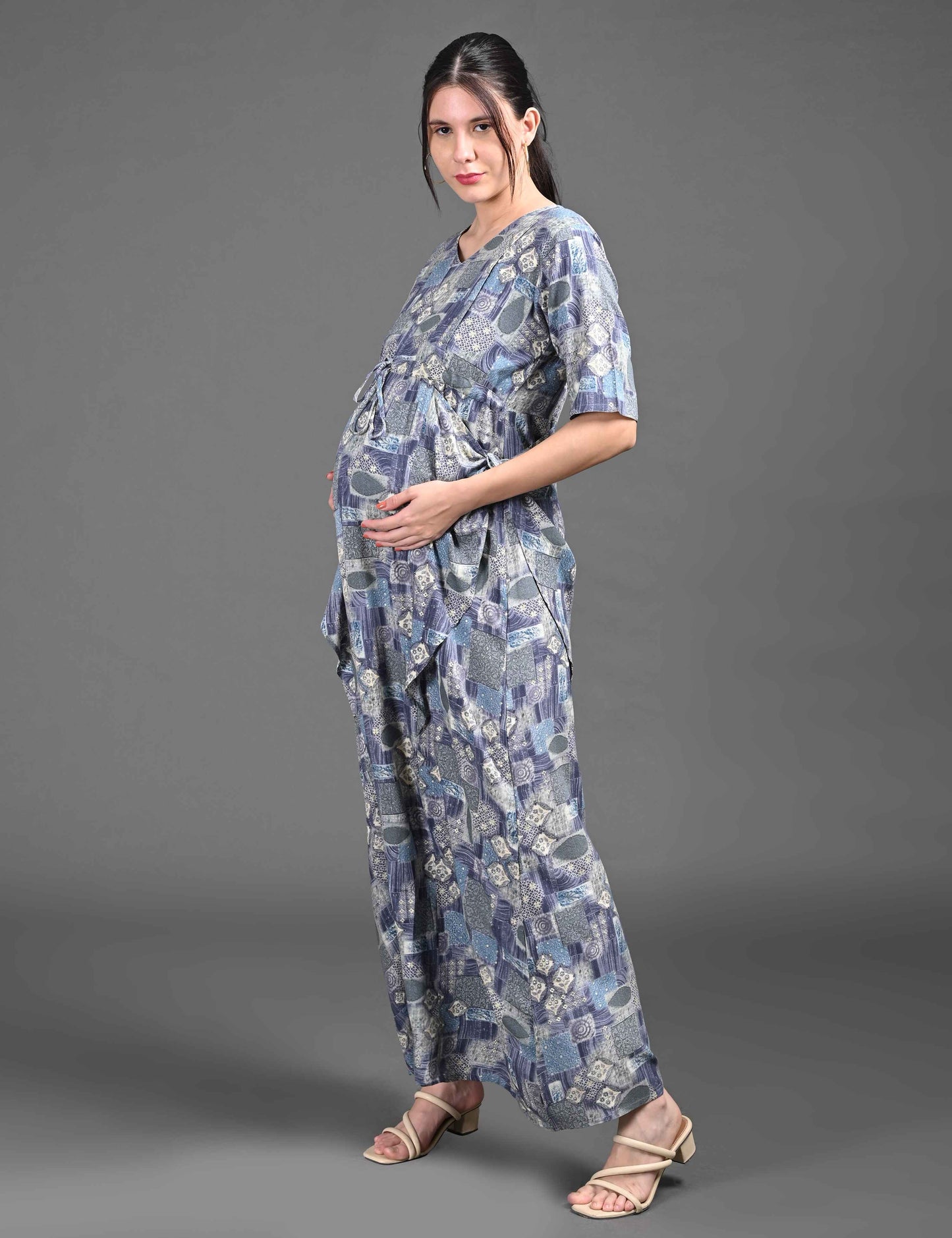 Womens Printed Maternity Long Gown - Multi