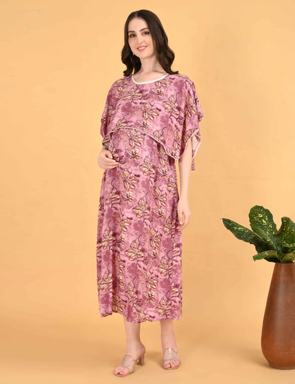 Onion-Colored Maternity 3/4th Gown