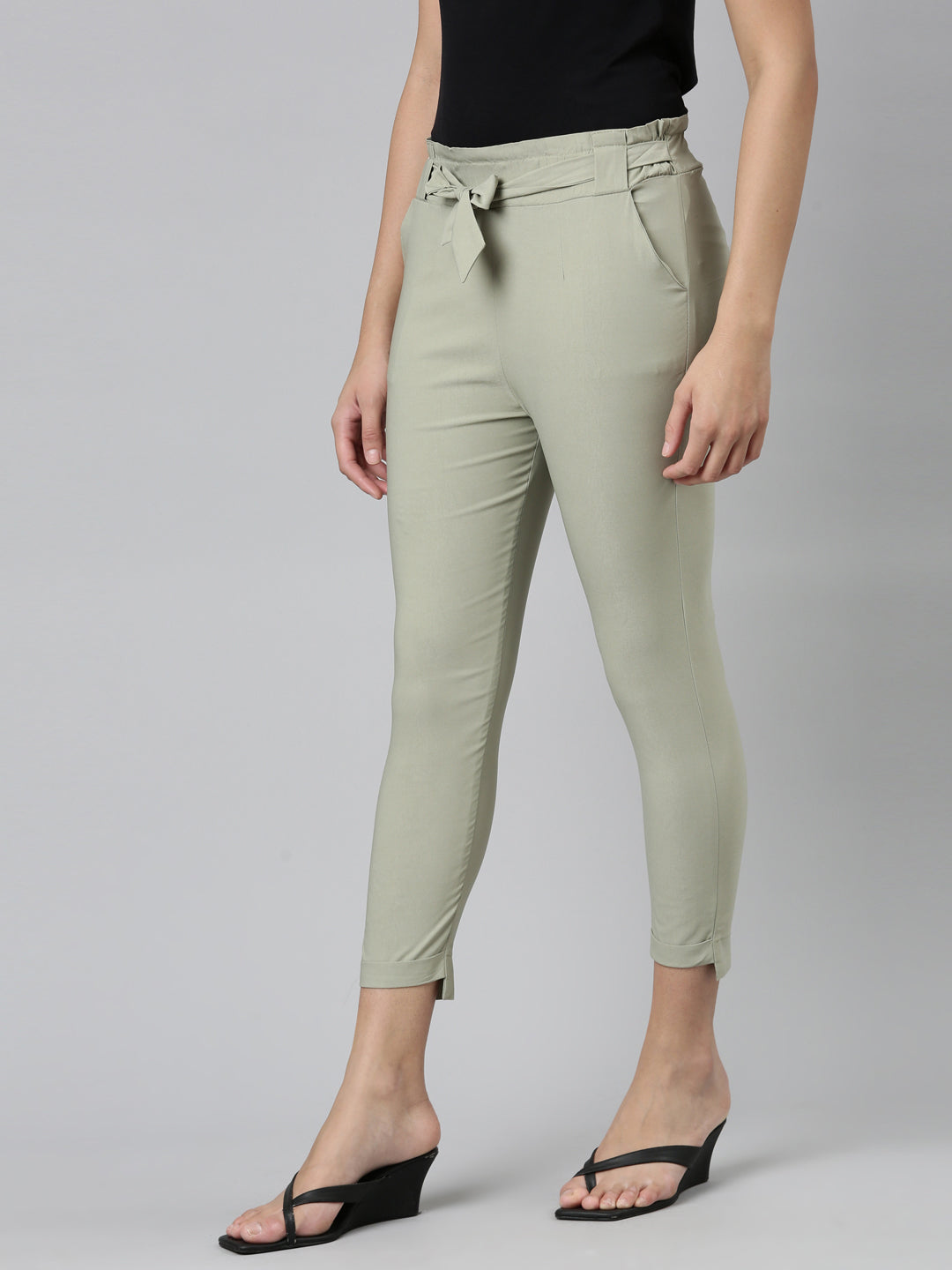 Womens Solid Knot Pant - Olive