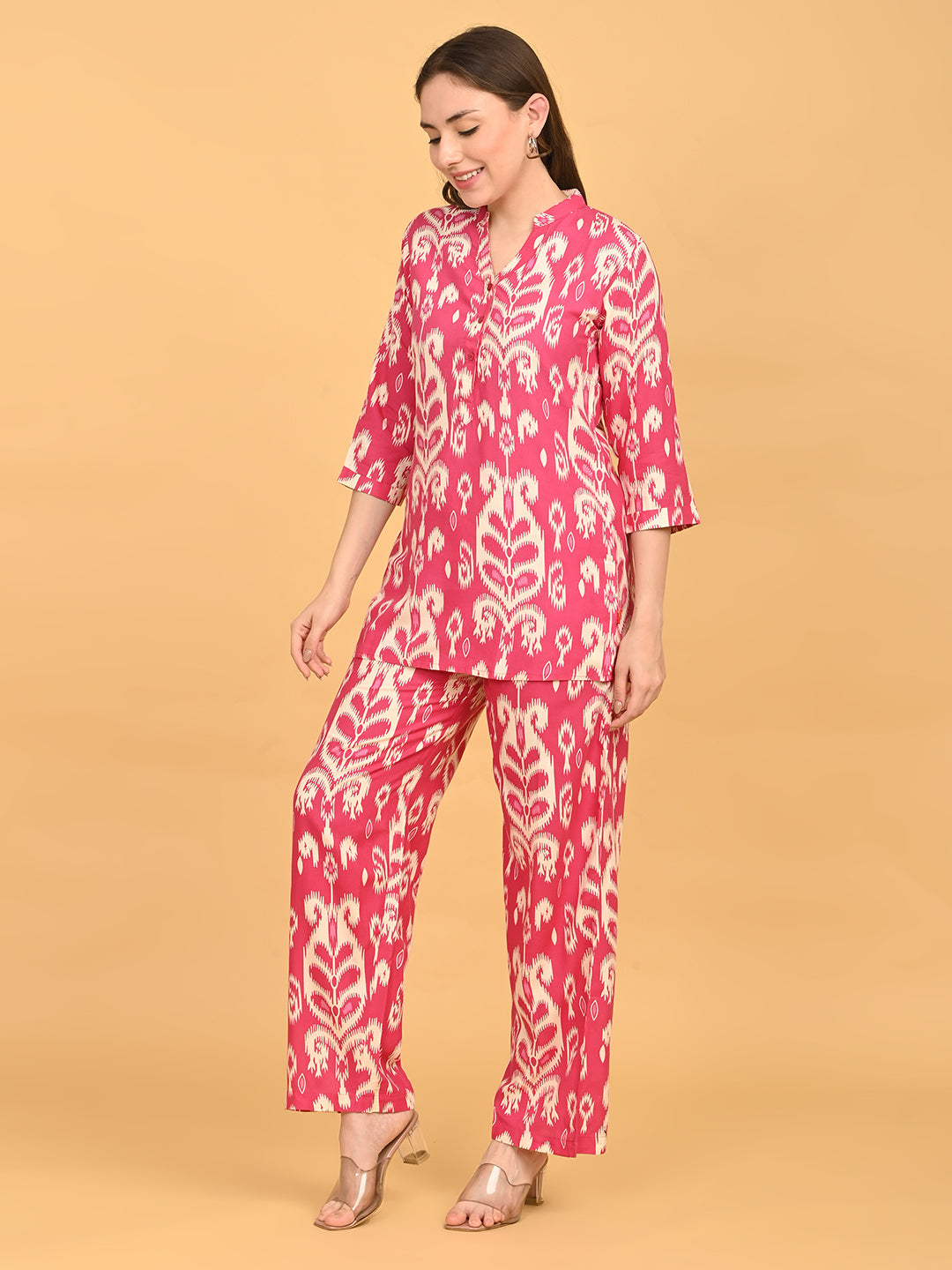 Fuchsia-Colored Printed Co-Ord Set