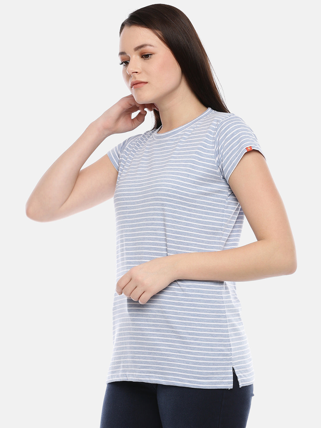 Womens Sky Blue Thin Striped Tees