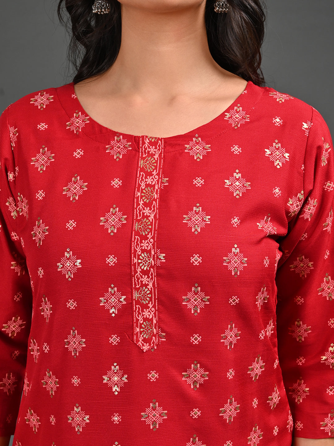 Womens Red-Colored Straight Kurta