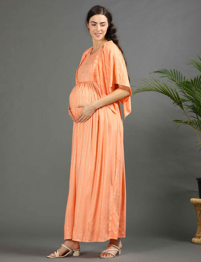 Orange-Colored Maternity Long Gown