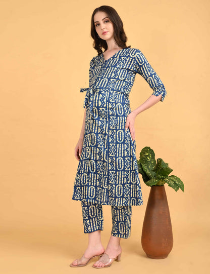 Womens Maternity Kurti Pant Set - Blue