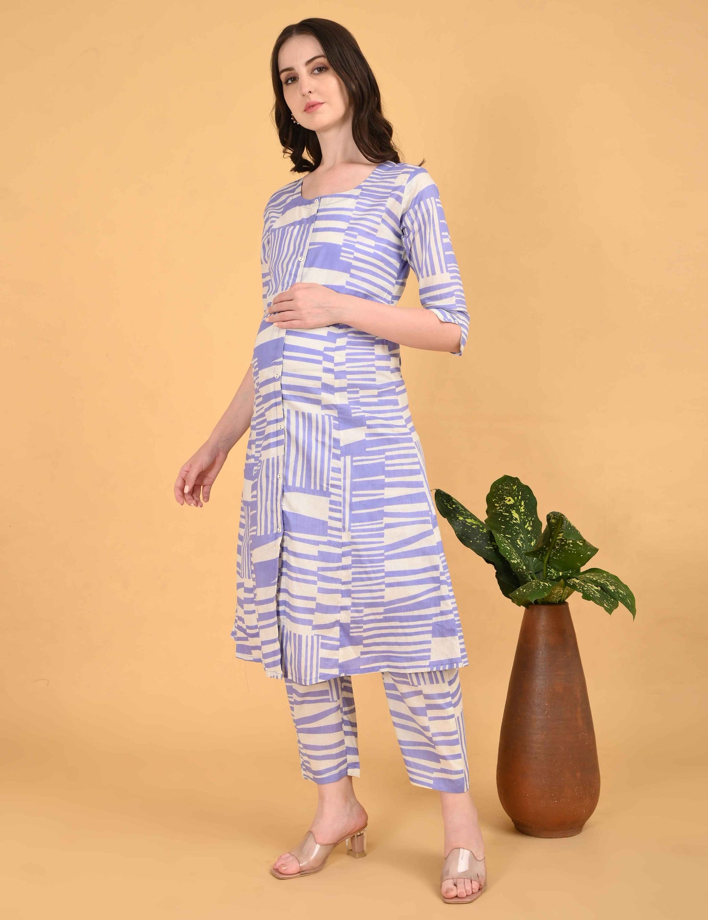 Womens Maternity Kurti Pant Set - Lavender