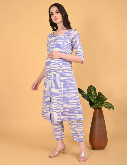 Womens Maternity Kurti Pant Set - Lavender