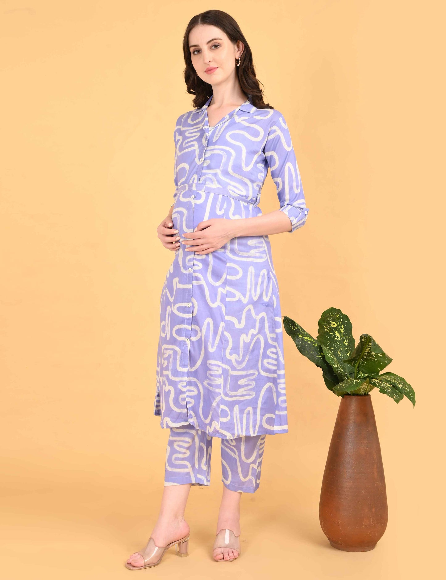 Womens Maternity Kurti Pant Set - Lavender