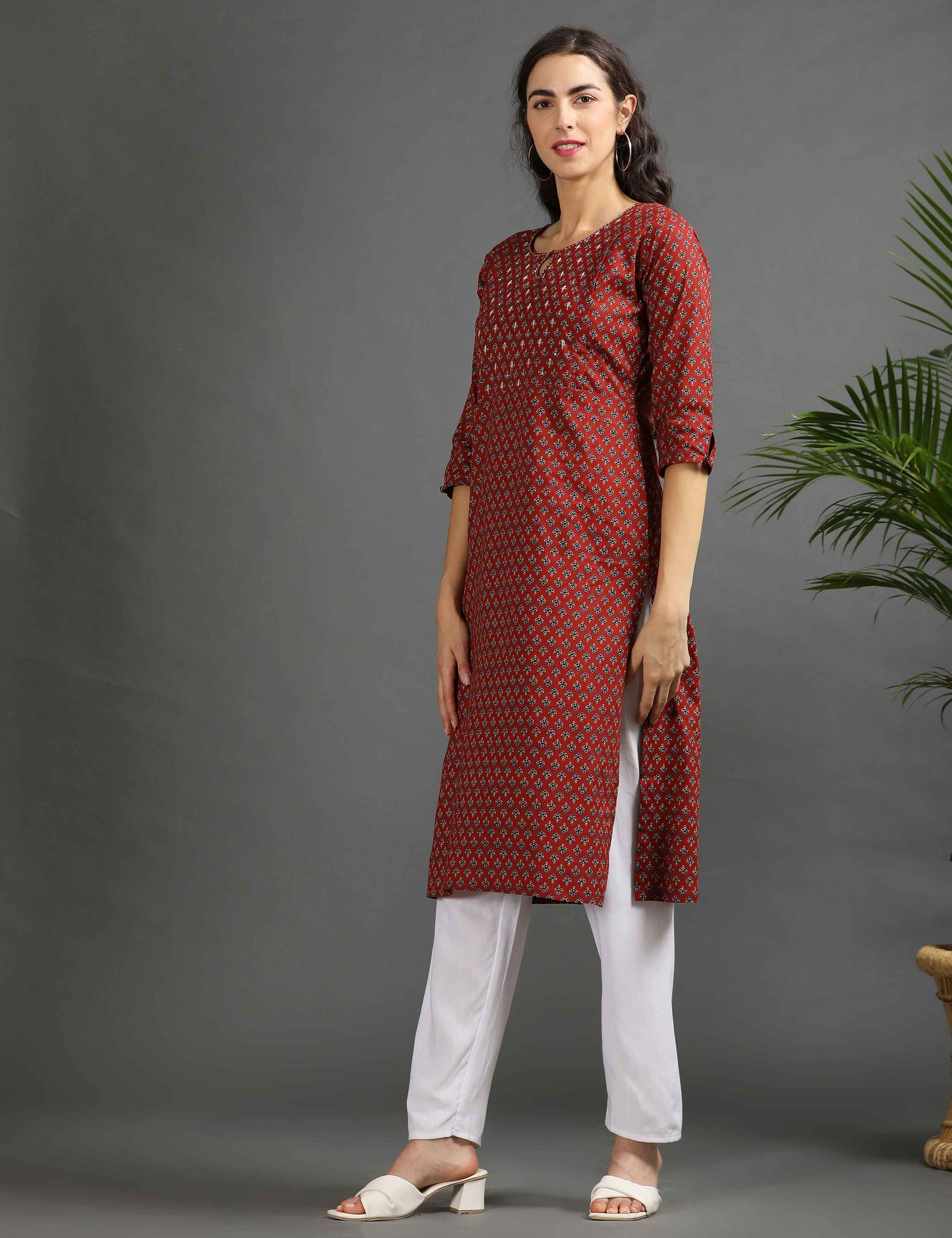 Womens Red-Colored Printed Feeding Kurta