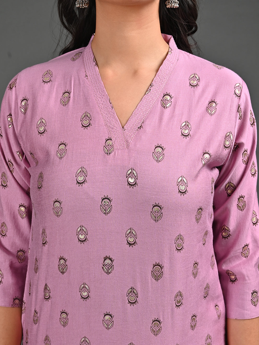 Womens Onion-Colored Straight Kurta