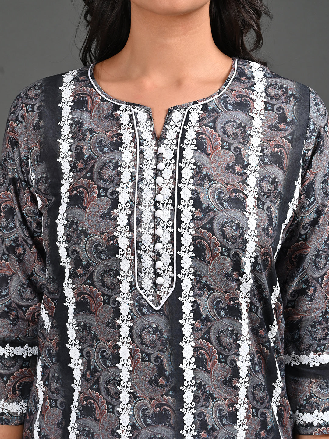 Womens Black-Colored Straight Kurta