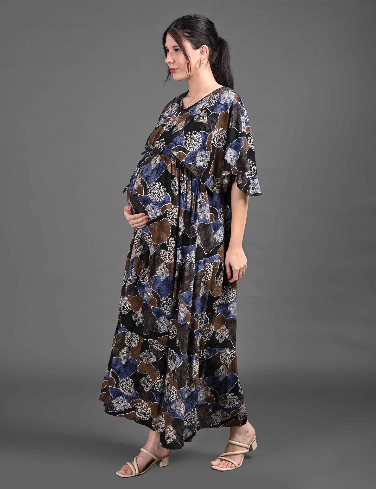 Womens Printed Maternity Long Gown - Multi