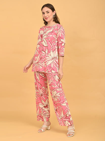 Pink-Colored Printed Co-Ord Set