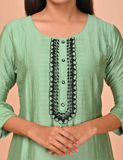 Womens Olive-Colored A-Line Kurta