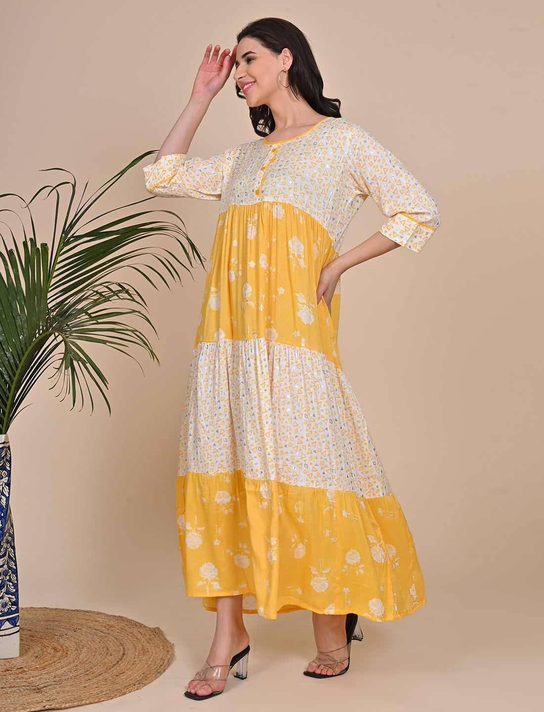 Womens Flare Gown - Yellow