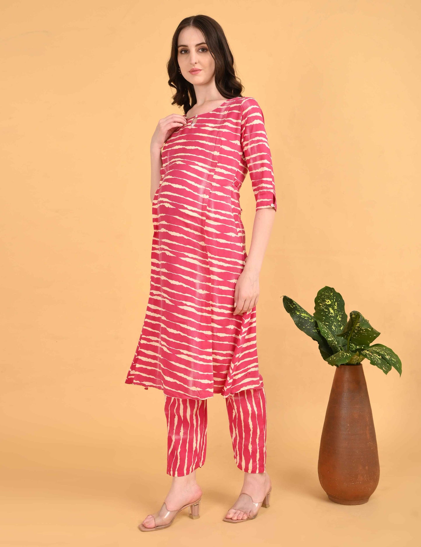 Womens Maternity Kurti Pant Set - Fuchsia