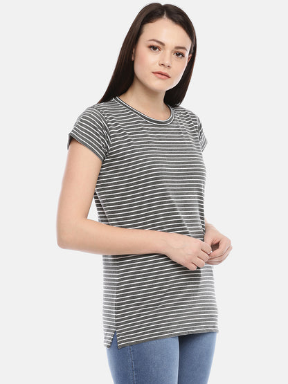 Womens Charcoal Thin Striped Tees