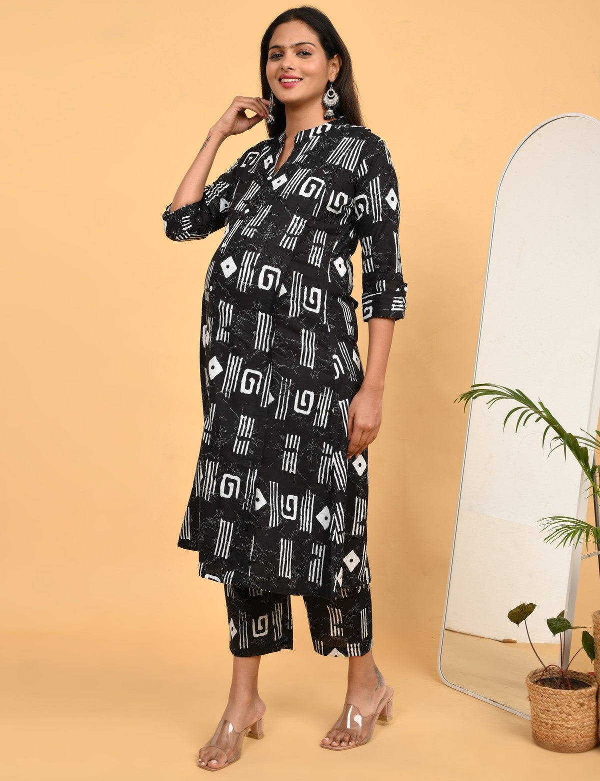 Womens Maternity Kurti Pant Set - Black