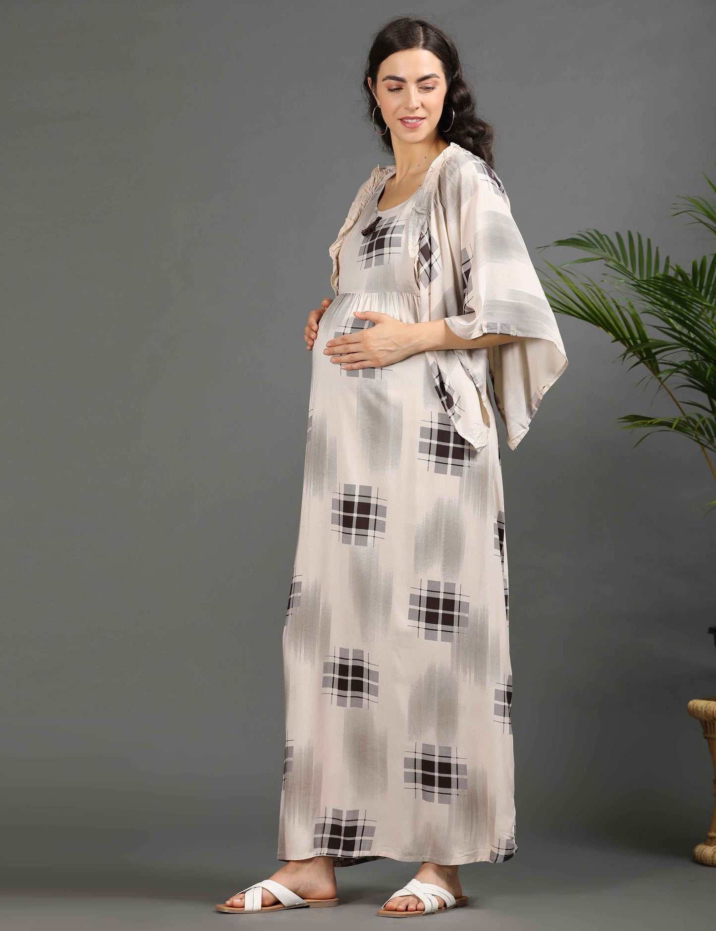 Yellow-Colored Maternity Long Gown