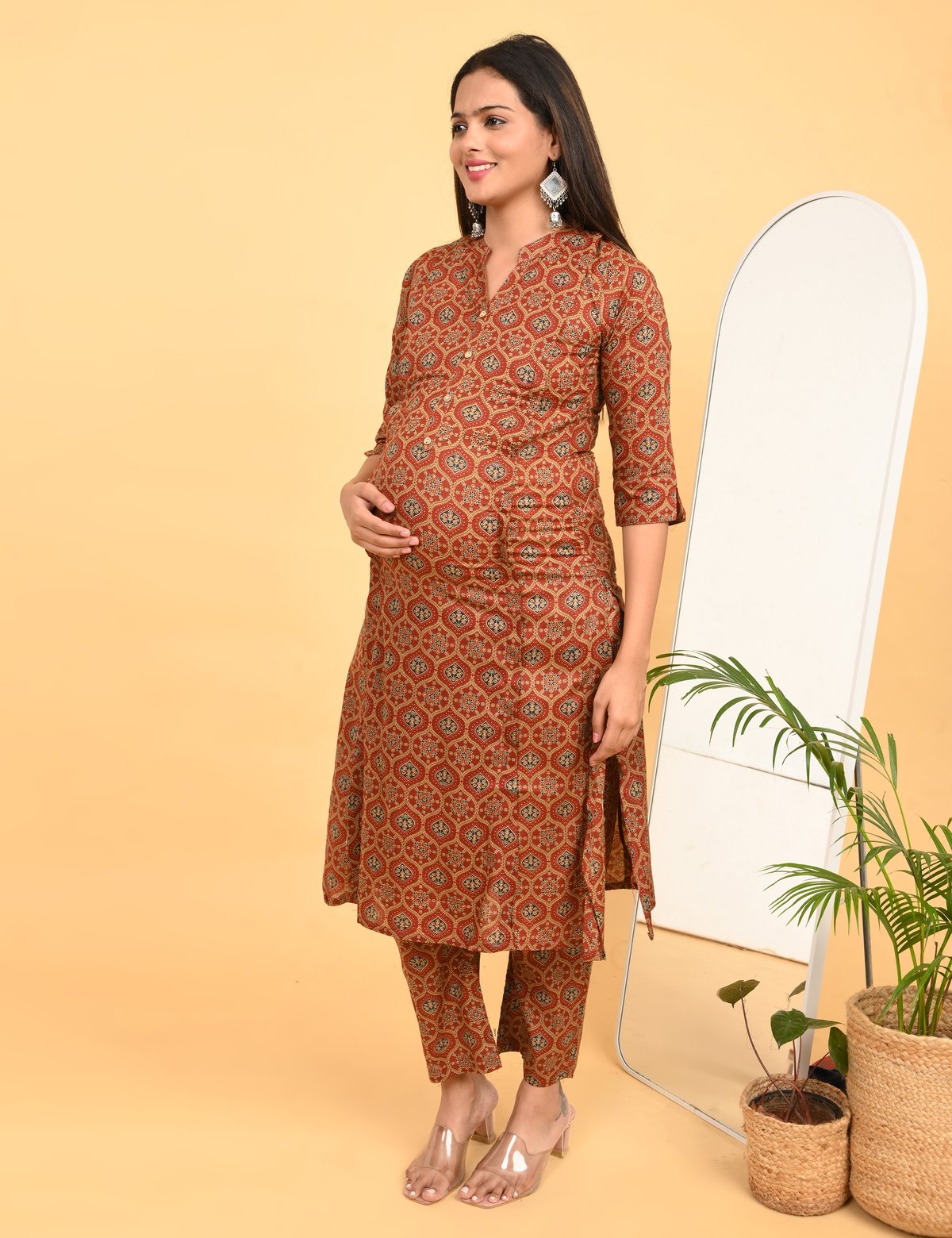 Womens Maternity Kurti Pant Set - Rust