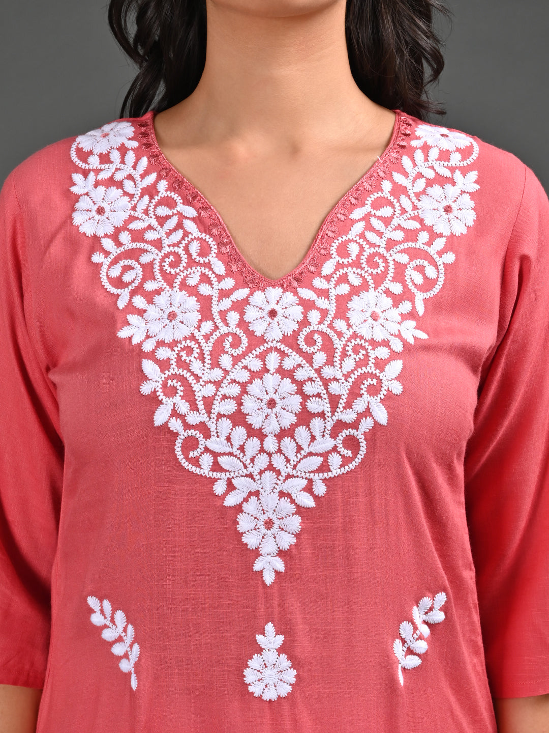 Womens Peach-Colored Straight Kurta