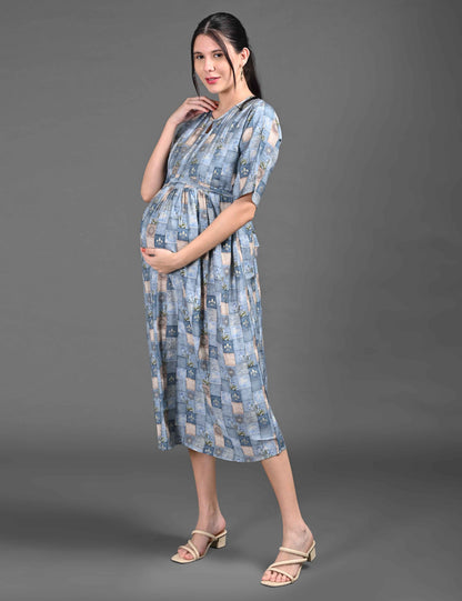 Grey-Colored Maternity 3/4th Gown