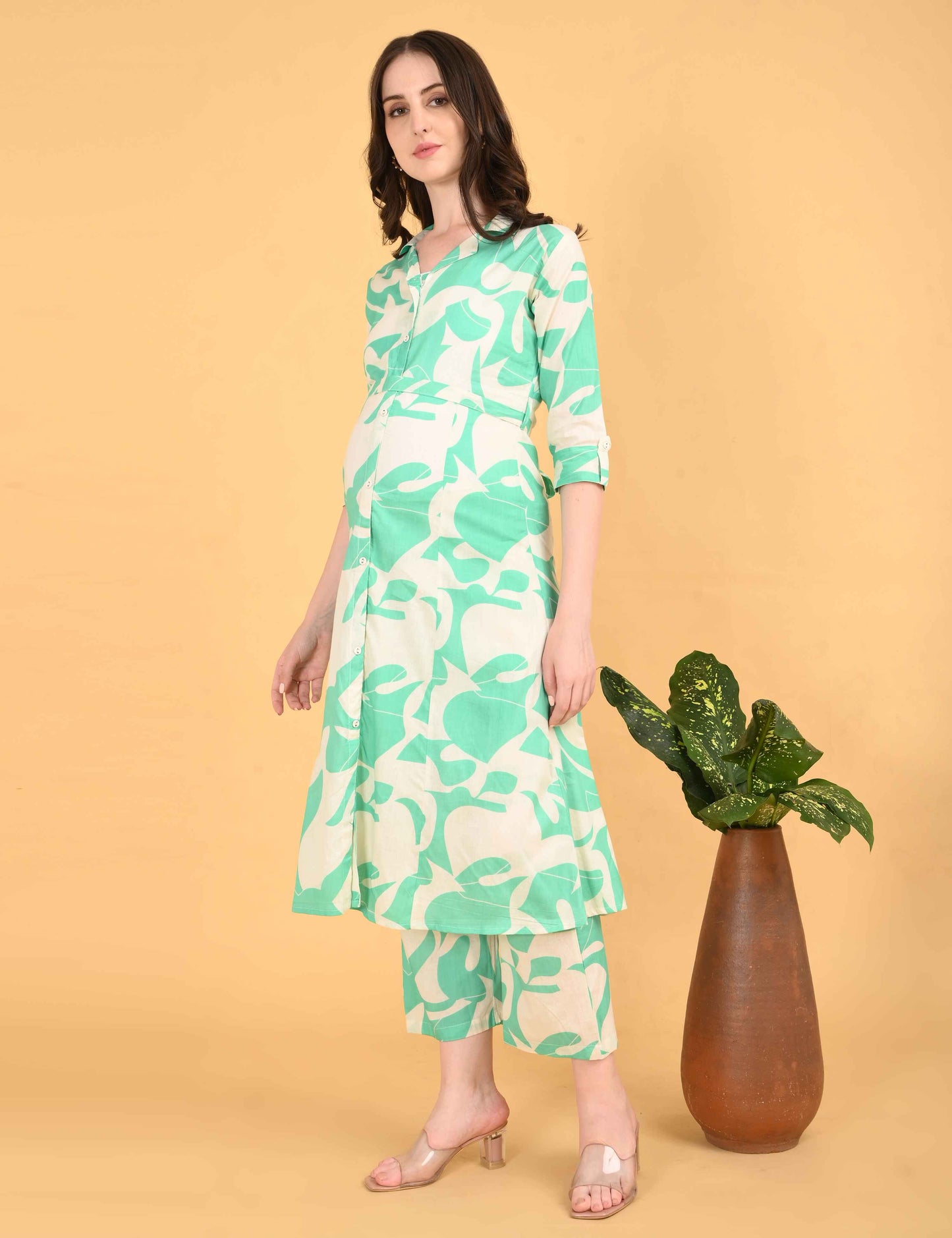 Womens Maternity Kurti Pant Set - L Green