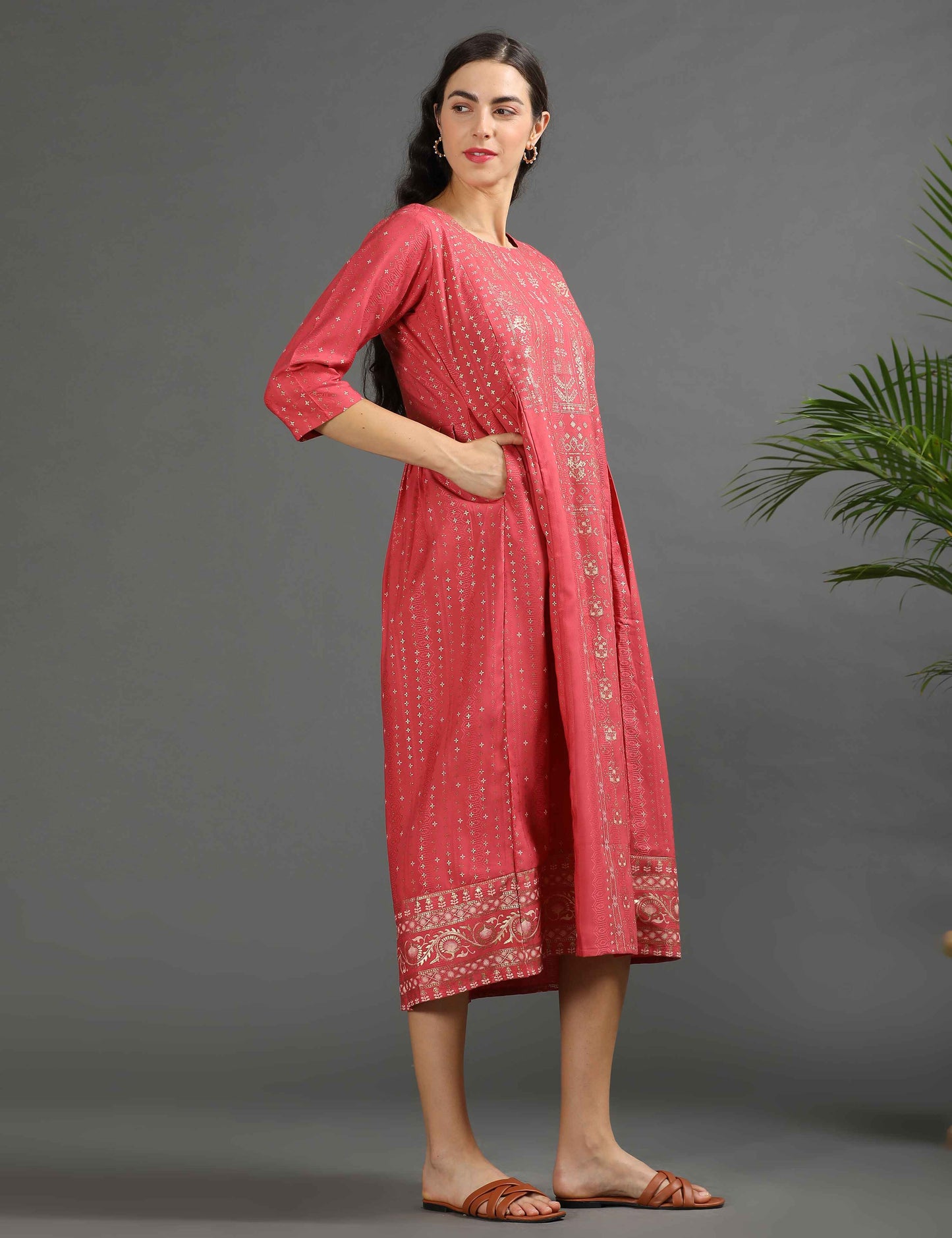 Womens D.Peach-Colored A-Line Kurta