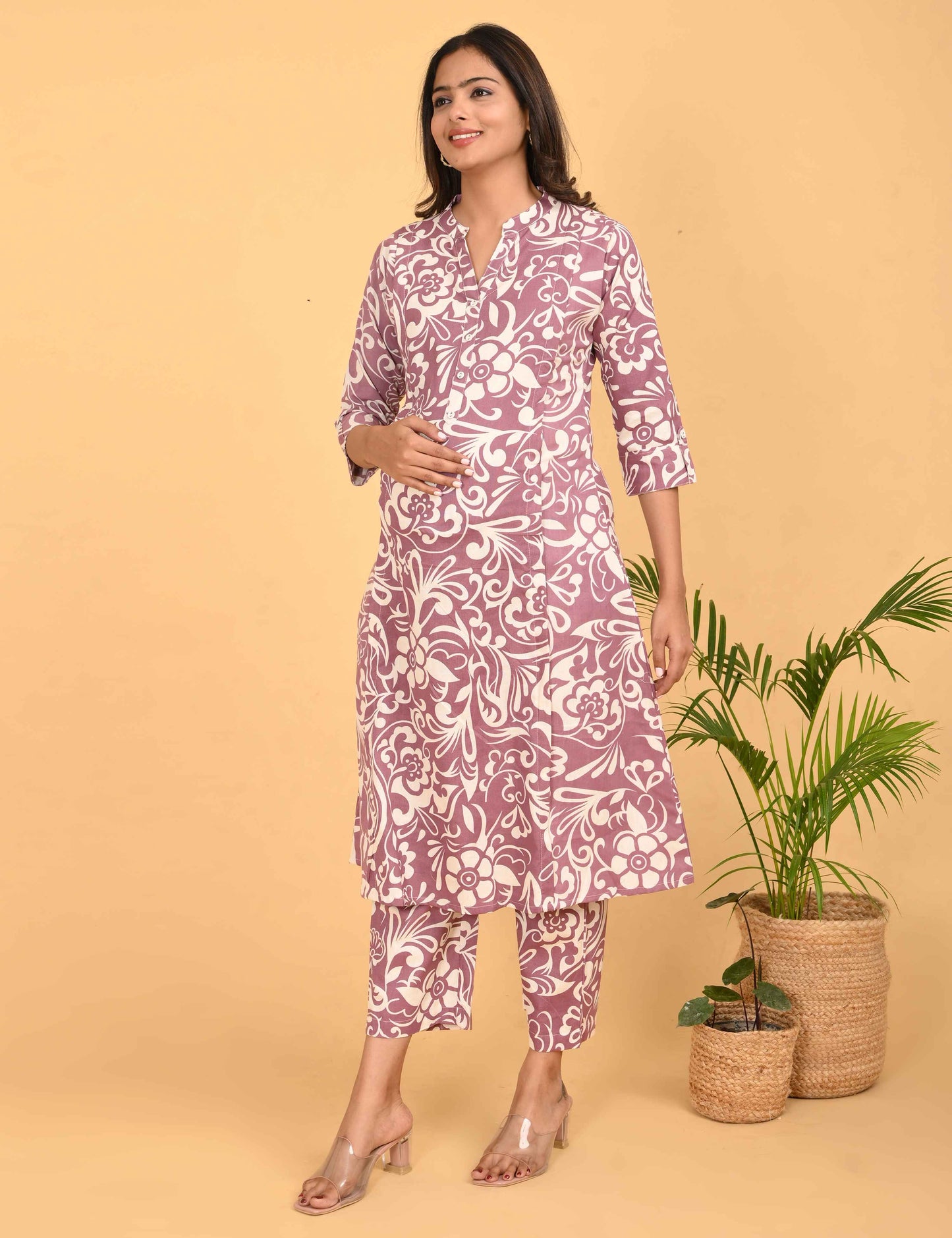 Womens Maternity Kurti Pant Set - Brown