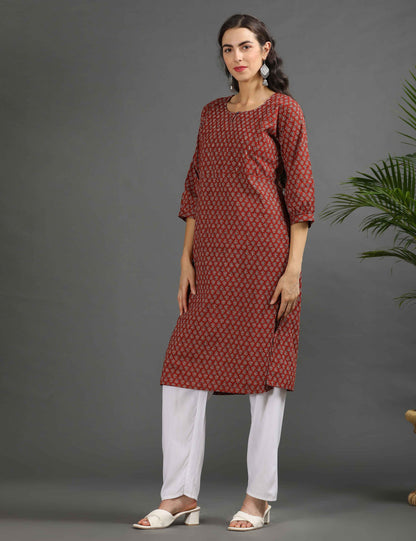 Womens Red-Colored Printed Feeding Kurta